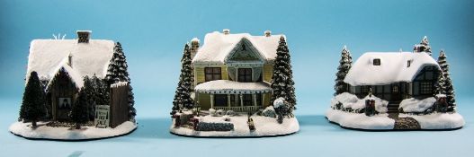 Thomas Kinkade Hand Painted and Illuminated Ltd Edition Model Houses / Sculptures ( 3 ) In Total.