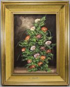 W. Massaro 20th Century Artist - Stillife Study of Flowers Oil on Board. Signed.