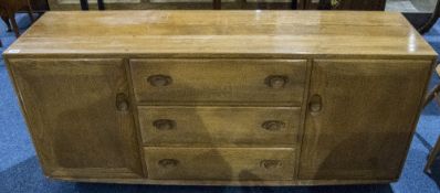 Ercol Windsor Design Elm Sideboard, 3 Central Drawers Between 2 Storage Cupboards, Height 27 Inches,