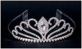 White Austrian Crystal Tiara, round crystals in a curving design centred by a marquise cut stone,