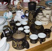 Denby Coffee and Tea Service including coffee pot, teapot, cups, saucers,