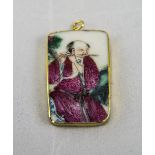 18/19thC Chinese Porcelain Pendant Mounted In High Carat Gold, Probably Kangxi Period Fragment