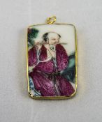 18/19thC Chinese Porcelain Pendant Mounted In High Carat Gold, Probably Kangxi Period Fragment