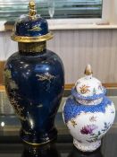 Carlton Ware Vase And Cover, Pagoda Pattern On A Blue Ground,