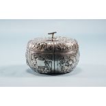 Chinese Export Silver Pumpkin Fertility Bowl And Cover The Whole With Embossed Floral Panels. 2