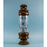 Table Bar Top Rum Dispenser, Turned Wooden Top And Base Between A Glass Funnel With Tap,