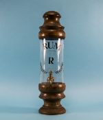 Table Bar Top Rum Dispenser, Turned Wooden Top And Base Between A Glass Funnel With Tap,