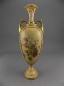 Royal Worcester Hand Painted Blush Ivory Twin Handle Pedestal Vase, Decorated with Images of