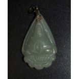 Chinese Carved Jade Buddah Pendant With Yellow Metal Unmarked Mount