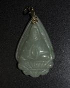 Chinese Carved Jade Buddah Pendant With Yellow Metal Unmarked Mount