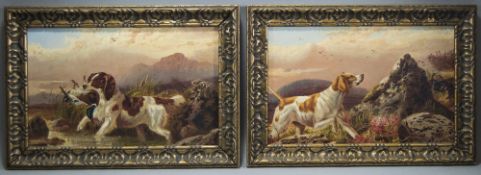 J Brooke - English Artist Pair of 19th Century Oil Paintings of Dogs - Pointer and Spaniel,