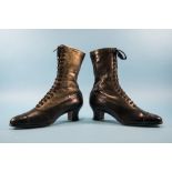 Ladies Edwardian Pair of Lace Up Boots. Soft glazed kid leather and silk laces.