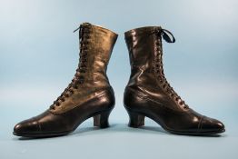 Ladies Edwardian Pair of Lace Up Boots. Soft glazed kid leather and silk laces.