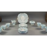 Aynsley 21 Piece China Tea Service. Pattern Num C1817. Aqua with Pink and White Roses.