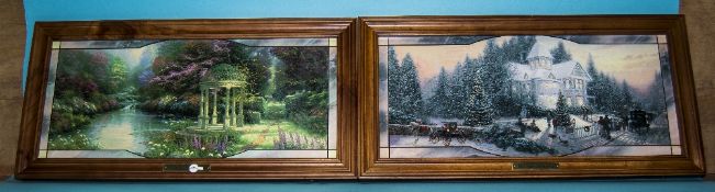 Thomas Kinkade Ltd Edition Pair of Stained Glass Illuminated Wall Panorama's Titles - The Garden of