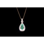 A Ladies Very Fine Pear Shaped Emerald & Diamond Pendant Drop set in 14ct gold. The single stone