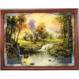 Thomas Kinkade Limited Edition And Illuminated Stained Glass Wall Decoration titled 'The Mountain
