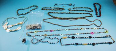 Bag of Necklaces of Natural Materials including tiger eye, hawk eye, shell, horn etc.,plus a bag