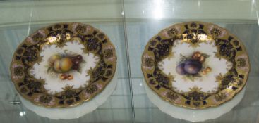 Royal Worcester Pair Of Handpainted And Signed Cabinet Plates By Richard Sebright 'Fallen Fruits'