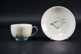 William Moorcroft Signed Cup and Saucer ' Yacht ' Pattern. c.1930's.
