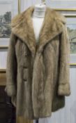 Mid Blonde Mink Long Jacket, self lined collar with revers, swing back with fixed quarter belt,