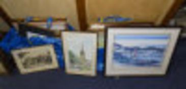 Collection Of 17 Framed Pictures Comprising Oils, Watercolours And Prints, Mostly Unsigned Or