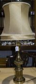 A Modern and Quality Classical Shaped Gold Column Table Lamp. Stands 27.5 Inches. Excellent