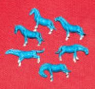 6 Chinese Turquoise Ceramic Glazed Horse Figurines, Each 3 To 3.5 Inches In Length, AF