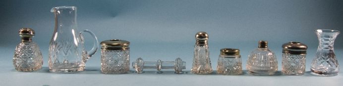 Small Collection of Glass Items including scent bottles, some with silver lids and bands,