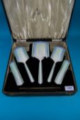 Art Deco Silver and Enamel 6 Piece Ladies Dressing Table Set. Makers Mark HCD (Henry Clifford