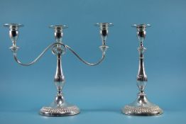 Late 20th Century Silver Plated 3 Branch Candelabra with Matching Single Candlestick. Each 11.