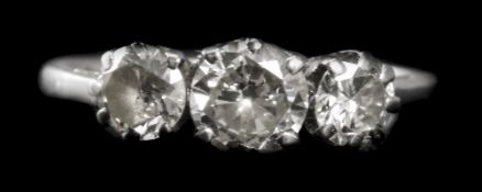 Ladies Platinum Set Three Stone Diamond Ring c 1930's.