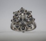 Large Silver Paste Set Cluster Ring Size P