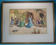 Victor Coverley-Price Framed Watercolour, Spanish Dancing Scene,