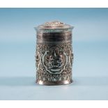 Indian/Middle Eastern Silver Jar And Cover, The Whole Embossed In Floral Scroll Design With 4 Panels