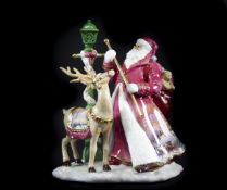 Thomas Kinkade Porcelain Spirit of Christmas Santa and Reindeer Illuminated Sculpture The Street