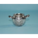 Peruvian .900 Silver Inca Urn Inca Design To Both Sides On Planished Silver With Two Ringed Handles.