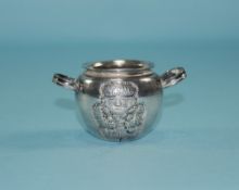 Peruvian .900 Silver Inca Urn Inca Design To Both Sides On Planished Silver With Two Ringed Handles.