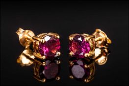 Rhodolite Garnet Stud Earrings, round cut solitaires of the rich red, blackcurrant and deep pink