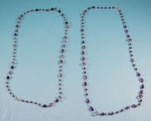Two Similar Amethyst Chain Necklaces, a variety of cuts and shades of amethyst on silver wire with