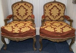 2 Italian Style Open Armchairs Padded Back, Armrests And Cushion Seat,