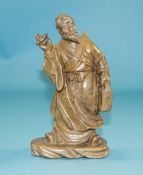 Japanese Late 19thC Soap Stone Figure of a Japanese male figure dressed in a robe carrying a water
