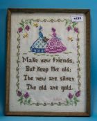 Framed Sampler Depicting 2 Figures And Text Make New Friends But Keep The Old,