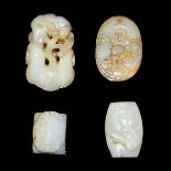 玉雕把玩項飾一組四件 A Group of Four Jade Pebble and Pendant Carvings. Length: 1⅛ - 2¼ in (2.9 - 5.7 cm)