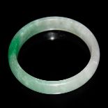 冰種翠玉手鐲 Glass Jadeite Bracelet with Green Patches. Diameter: 2¼ in (5.7 cm) Weight: 42 g. Starting