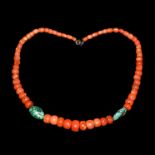 舊珊瑚綠松石項鏈掛飾 Coral Bead Necklace with Turquoise Diameter: 7½ in (19.1 cm) Weight: 154 g Starting