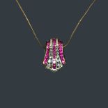 鑲14K 黃金紅寶石及鑽石吊墜項錬 14K Yellow Gold Ruby and Diamond Pendant with Chain Ruby and diamond pendant