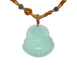 玻璃種翡翠雕彌佛掛飾連項錬 Glass Jadeite Pendant Carved with Maitreya Height: 2 in (5.1 cm)  Weight: 25 g