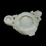 白玉雕蓮池水洗 White Jade Brush Washer Carved in Lotus-Form with Blossoms and a Globular Water Pot