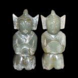 古玉雕跪人一組二件 Two Archaistic Jade Carved Knelling Figures  Height: 3⅜ in (8.6 cm) x 2 Total Weight: